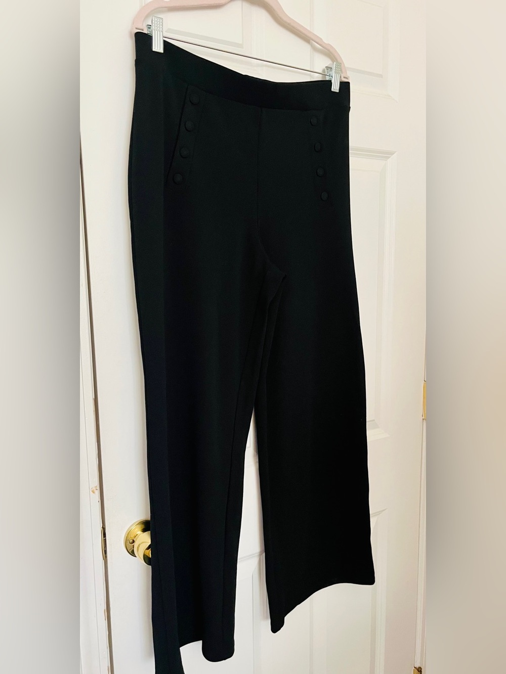 NWT H&M Black Wide-Leg Pants with Button-Trim Waist Trouser Style